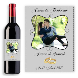 Étiquette bouteille de vin personnalisable avec photo - Modèle mariage