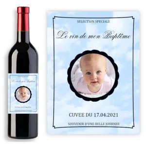 Étiquette bouteille de vin personnalisable avec photo pour baptême Tendance Cadeau - 1