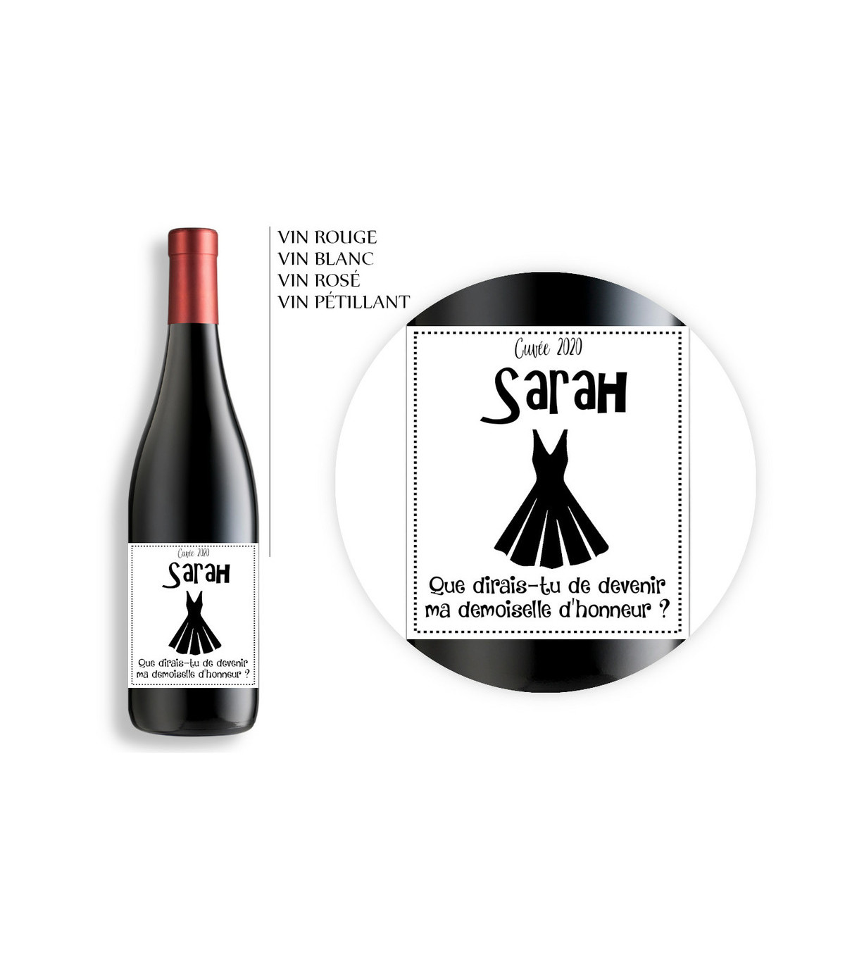 Étiquette pour bouteille vin personnalisable demande futur témoin