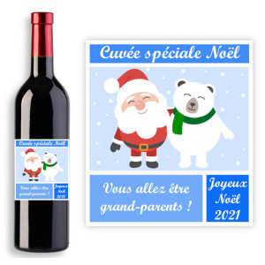 Étiquette bouteille personnalisable Père-Noël et ours Tendance Cadeau - 1