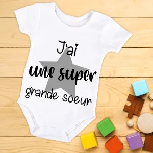 Body bébé ou tee-shirt personnalisé super grande soeur Tendance Cadeau - 1