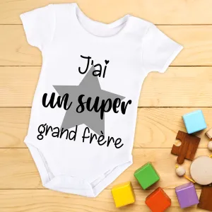 Body bébé ou tee-shirt personnalisé super grand frère Tendance Cadeau - 1