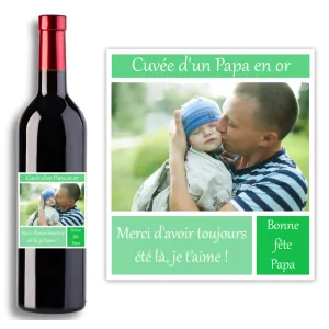 Étiquette bouteille de vin fête des pères personnalisable avec photo Tendance Cadeau - 1