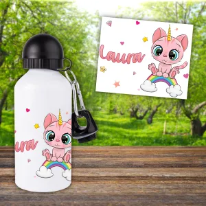 Gourde ou bouteille enfant personnalisée modèle chaton rose Tendance Cadeau - 1