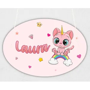 Plaque de porte personnalisable modèle chaton rose Tendance Cadeau - 1