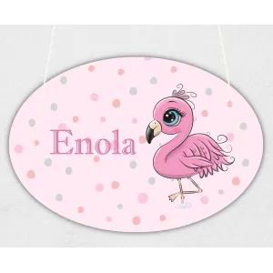 Plaque de porte personnalisable modèle flamant rose pâle Tendance Cadeau - 1