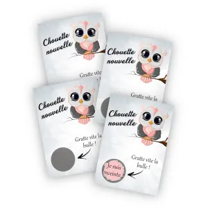 Lot de 4 cartes à gratter personnalisables – Modèle chouette, avec votre message Tendance Cadeau - 1
