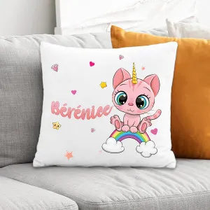 Coussin enfant personnalisé chaton rose Tendance Cadeau - 1