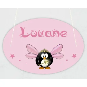Plaque de porte personnalisable modèle pingouin fée Tendance Cadeau - 1