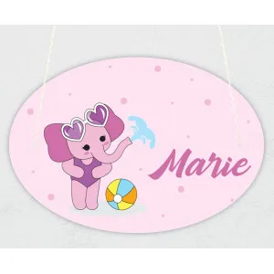 Plaque de porte personnalisable modèle éléphant rose Tendance Cadeau - 1