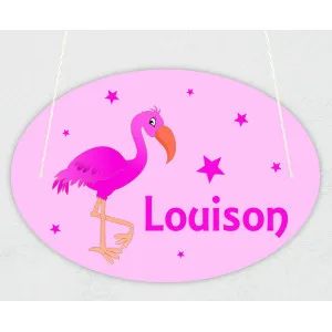 Plaque de porte personnalisable modèle flamant rose fushia Tendance Cadeau - 1