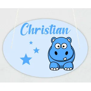 Plaque de porte personnalisable modèle hippopotame Tendance Cadeau - 1