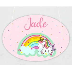 Plaque de porte personnalisable modèle licorne arc-en-ciel Tendance Cadeau - 1