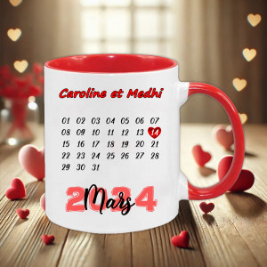 Mug Rouge Personnalisable avec Date de Rencontre Tendance Cadeau - 1