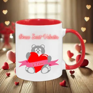 Mug rouge ourson personnalisé pour la Saint-Valentin Tendance Cadeau - 1