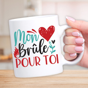 Mug personnalisé mon coeur brûle pour toi Tendance Cadeau - 1