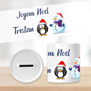Tirelire bonhomme de neige personnalisée – Prénom au choix Tendance Cadeau - 1