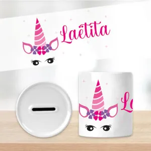 Tirelire corne de licorne personnalisée – Prénom au choix Tendance Cadeau - 1