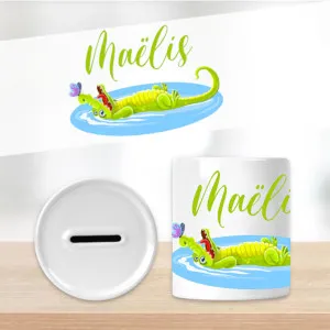 Tirelire crocodile personnalisée en céramique – Prénom au choix Tendance Cadeau - 1