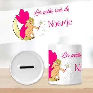 Tirelire fée personnalisée en céramique – Prénom de l’enfant Tendance Cadeau - 1