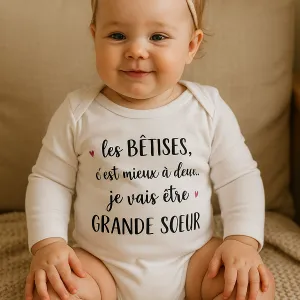Body bébé ou tee-shirt personnalisable future grande soeur Tendance Cadeau - 1