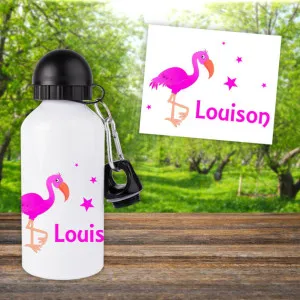 Gourde ou bouteille enfant personnalisée modèle flamant rose fushia Tendance Cadeau - 1