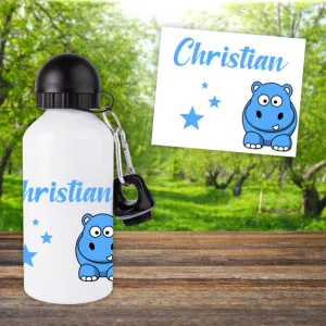 Gourde ou bouteille enfant personnalisée modèle hippopotame Tendance Cadeau - 1