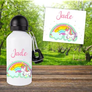 Gourde ou bouteille enfant personnalisée modèle licorne arc-en-ciel Tendance Cadeau - 1