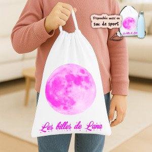 Sac à doudou ou sac de gym personnalisé modèle lune rose Tendance Cadeau - 1