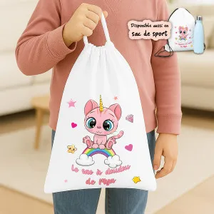 Sac à doudou ou sac de gym personnalisé modèle chaton rose Tendance Cadeau - 1