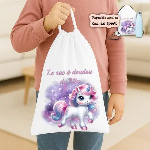 Sac à doudou ou sac de gym personnalisé modèle licorne Tendance Cadeau - 1