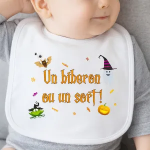 Grand bavoir bébé personnalisé Halloween – "Un biberon ou un sort !" Tendance Cadeau - 1
