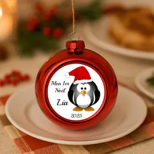 Boule sapin de Noël personnalisable modèle pingouin Tendance Cadeau - 1