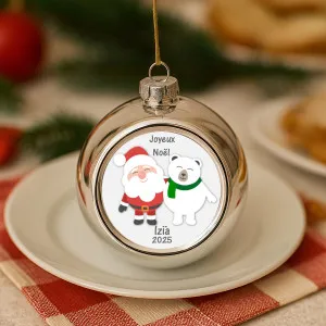 Boule sapin de Noël personnalisable modèle père-Noël et ours Tendance Cadeau - 1