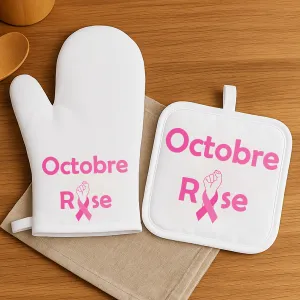 Duo gant de cuisine et manique Octobre Rose Tendance Cadeau - 1