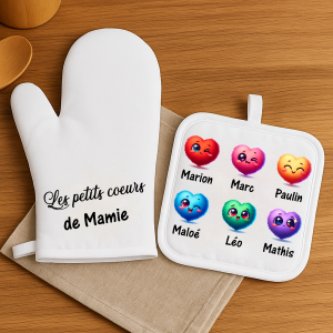 Duo manique et gant personnalisable avec coeurs et prénoms Tendance Cadeau - 1