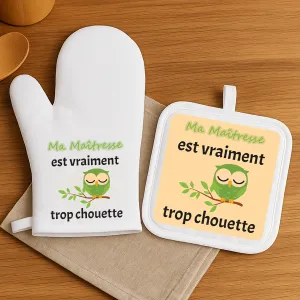 Duo manique et gant personnalisable chouette maître/maîtresse/nounou Tendance Cadeau - 1