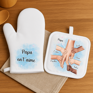 Duo Manique et Gant Personnalisés – Papa ou Papy – Empreintes et Prénoms Tendance Cadeau - 1