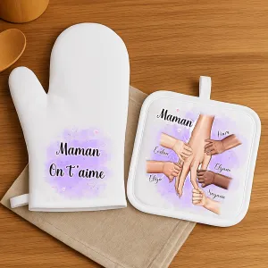 Duo Manique et Gant Personnalisés – Maman – Empreintes et Prénoms Tendance Cadeau - 1