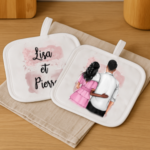 Lot de 2 maniques de cuisine personnalisables amoureux Tendance Cadeau - 1