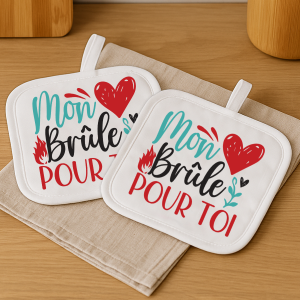 Manique(s) de cuisine personnalisée(s) mon coeur brûle Tendance Cadeau - 1