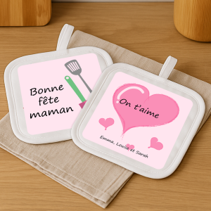 Lot de 2 Maniques de Cuisine Personnalisées – Spécial Fête des Mères