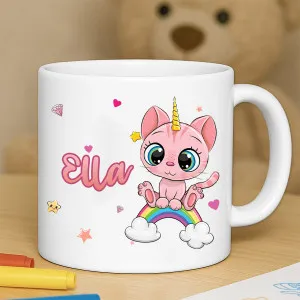 Tasse enfant résistante personnalisée chaton rose Tendance Cadeau - 1