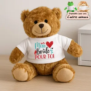 Peluche personnalisée “Mon cœur brûle pour toi” – ourson, grenouille ou lapin Tendance Cadeau - 1
