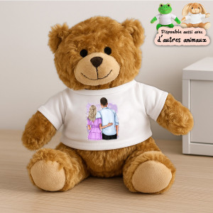 Peluche personnalisée couple (clip art) – ourson, grenouille ou lapin Tendance Cadeau - 1