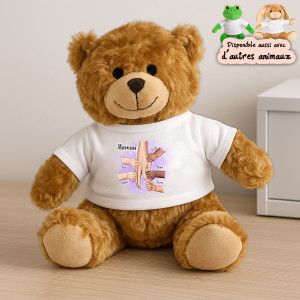 Peluche maman personnalisée avec les mains des enfants et prénoms – ourson, grenouille ou lapin Tendance Cadeau - 1
