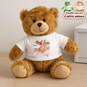 Peluche papy ou mamie personnalisée avec les mains des petits-enfants et prénoms – ourson, grenouille ou lapin Tendance Cadeau -