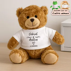 Peluche couple personnalisée avec prénoms et date de rencontre – ourson, grenouille ou lapin Tendance Cadeau - 1