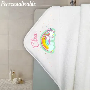 Cape de bain en éponge personnalisable modèle licorne arc-en-ciel Tendance Cadeau - 1