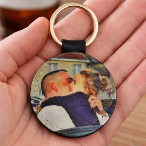Porte-clé simili cuir rond personnalisable avec photo Tendance Cadeau - 1